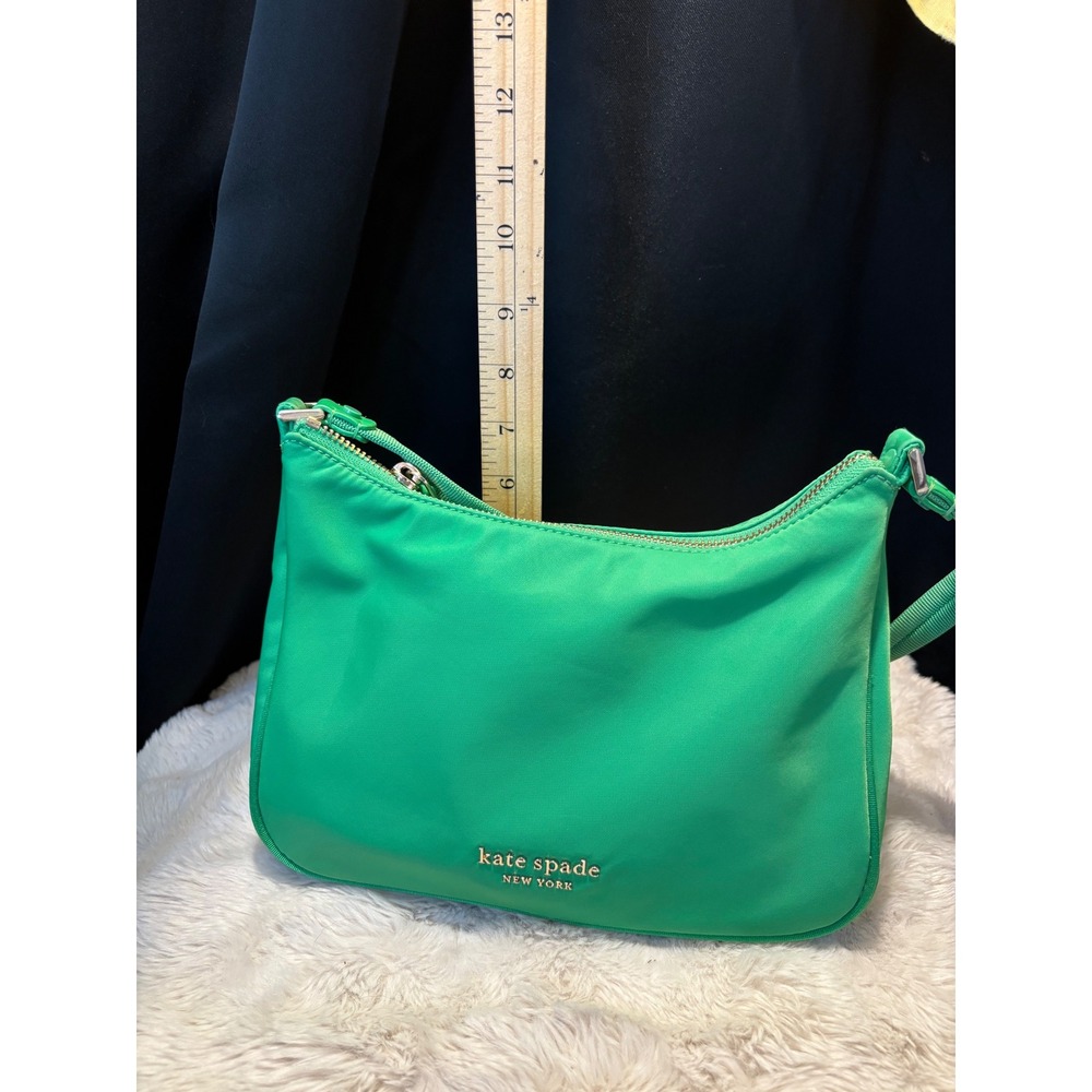 Kate Spade New York Green Nylon Shoulder Bag Small Top Zip Handbag